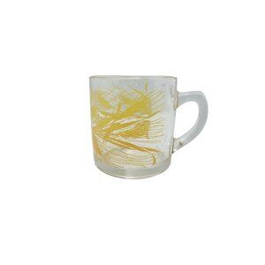 Vintage Libbey Clear Glass Coffee Mug With Yellow Wheat Design